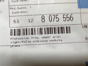 FOLIA OCHRONNA NADKOLA BŁOTNIKA TYŁ PRAWY PRAWEGO BMW M5 F90 NOWA OEM