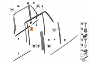 USZCZELKA POPRZECZKI PROWADNICY SZYBY DRZWI TYŁ BMW X1 E84 NOWA OEM