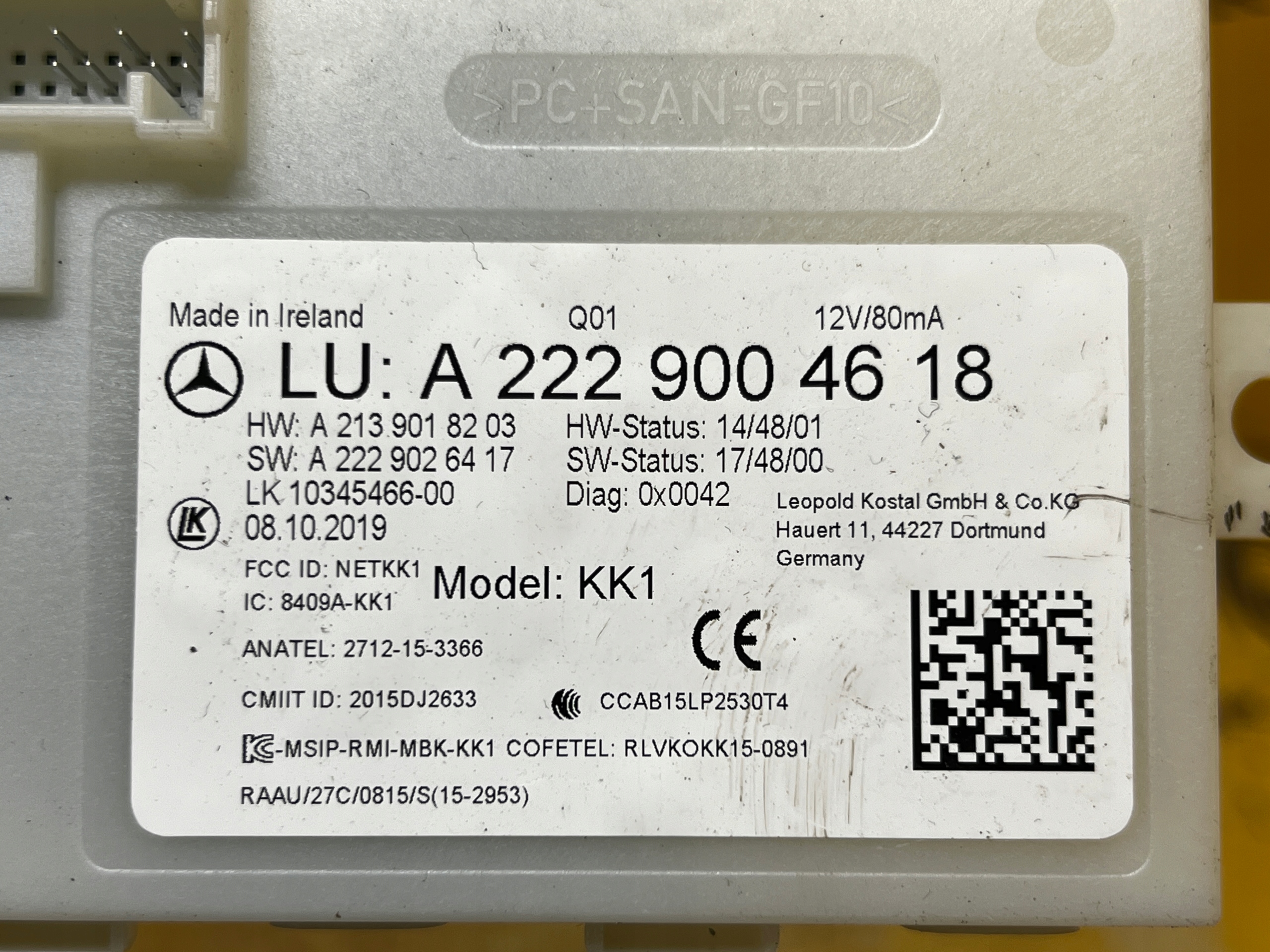 MODUŁ STEROWNIK KEYLESS BEZKLUCZYKOWEGO DOSTĘPU MERCEDES E-KLASA W213 KOMBI